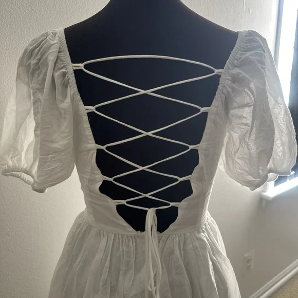 Princess Polly Krysten White Lace-Trim Puff Sleeve Mini Dress - Picture 4 of 8